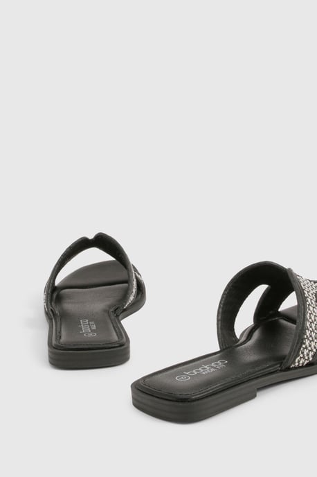 Wide Fit Contrast Raffia Cut Out Sliders - Image 4