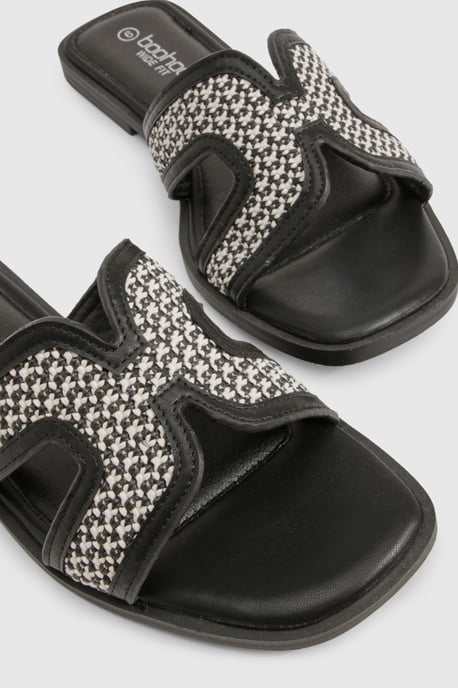 Wide Fit Contrast Raffia Cut Out Sliders - Image 5