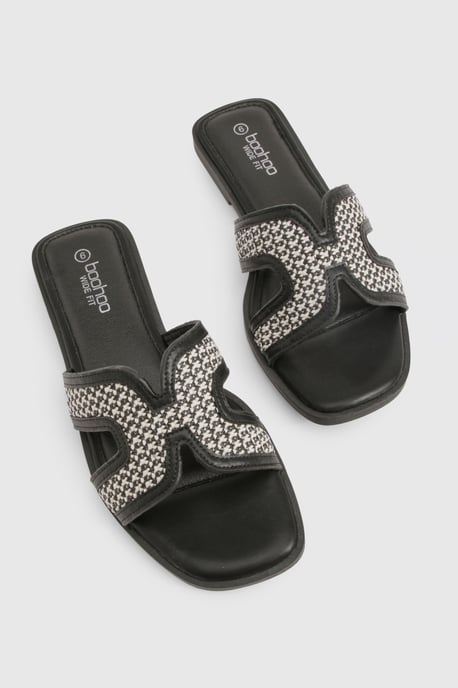 Wide Fit Contrast Raffia Cut Out Sliders - Image 6