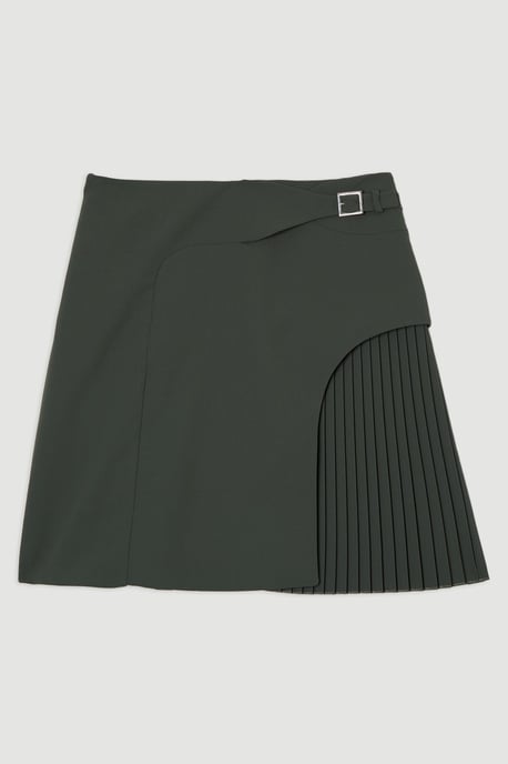 Tailored Buckle Detail Pleated Mini Skirt - Image 4