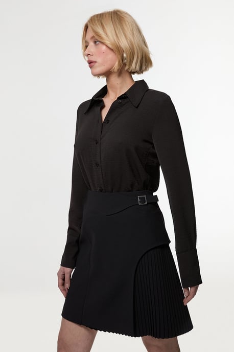 Tailored Buckle Detail Pleated Mini Skirt - Image 1