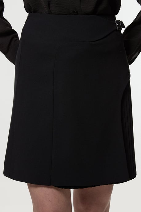 Tailored Buckle Detail Pleated Mini Skirt - Image 2