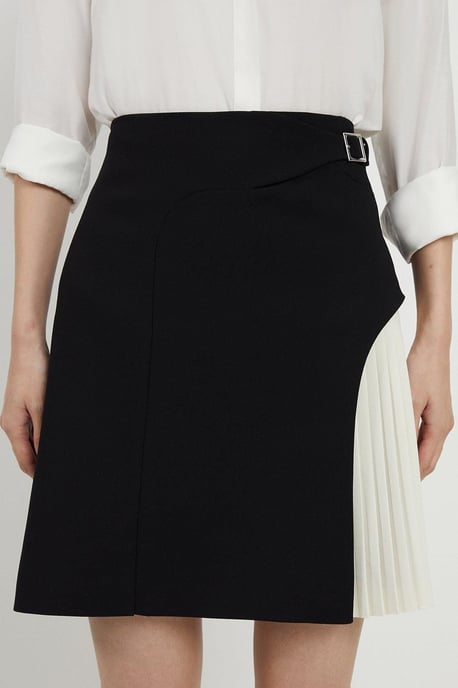 Tailored Buckle Detail Pleated Mini Skirt - Image 2