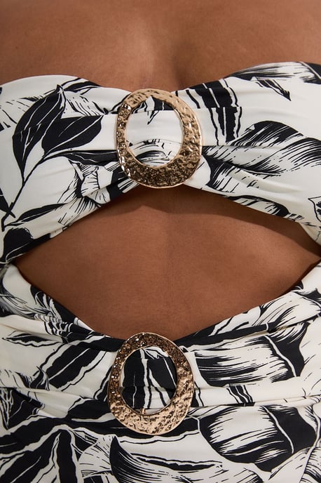 Plus Size Slinky Palm Print Cut Out Swimsuit - Image 3