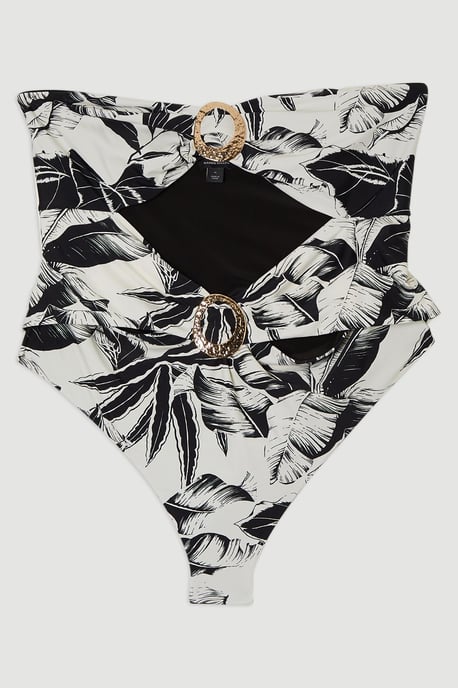 Plus Size Slinky Palm Print Cut Out Swimsuit - Image 4