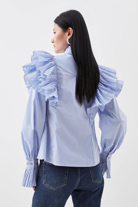 Pleated Striped Ruffle Woven Shirt - Image 5