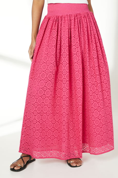 Pink Broderie Midi Skirt - Image 2