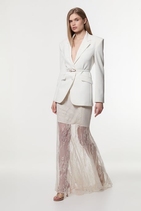 Sheer Lace Godet Woven Maxi Skirt - Image 1