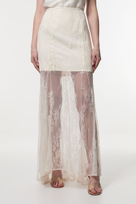 Sheer Lace Godet Woven Maxi Skirt - Image 2