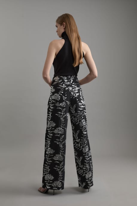 Denim All Over Floral Sequin Wide Leg Trousers - Image 5