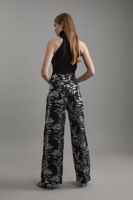 Denim All Over Floral Sequin Wide Leg Trousers - Image 6