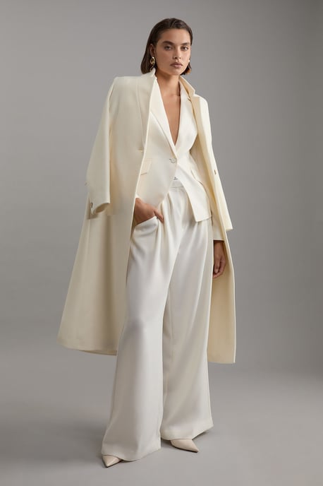 Tailored Crepe Pleat Detail Wide Leg Trousers - Image 1