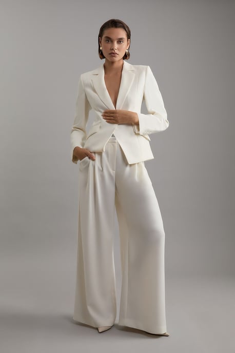 Tailored Crepe Pleat Detail Wide Leg Trousers - Image 3