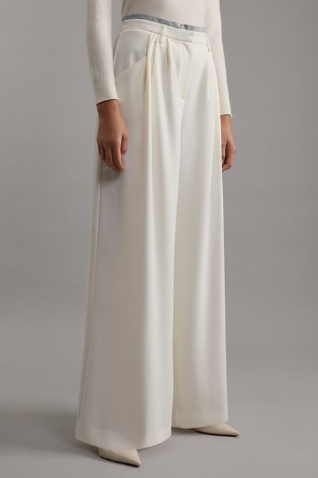 Tailored Crepe Pleat Detail Wide Leg Trousers - Image 5