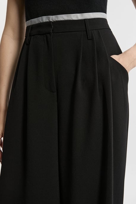 Tailored Crepe Pleat Detail Wide Leg Trousers - Image 2