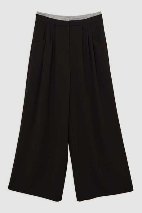 Tailored Crepe Pleat Detail Wide Leg Trousers - Image 4