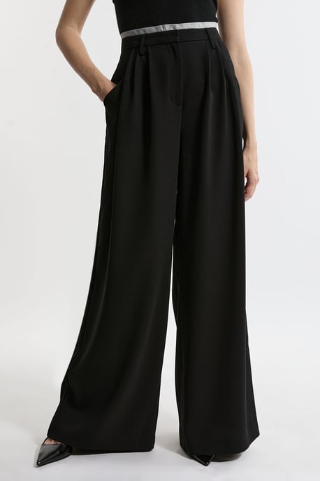 Tailored Crepe Pleat Detail Wide Leg Trousers - Image 5
