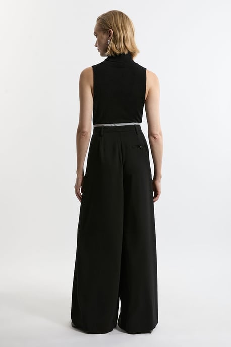 Tailored Crepe Pleat Detail Wide Leg Trousers - Image 6