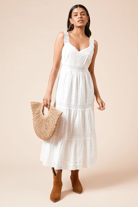Petite Lace Insert Broderie Strappy Midi Dress - Image 1