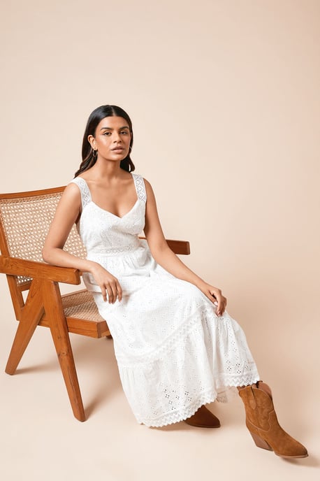 Petite Lace Insert Broderie Strappy Midi Dress - Image 4