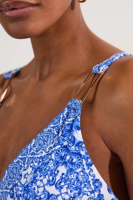 Blue Scarf Print Plunge Bikini Top - Image 3