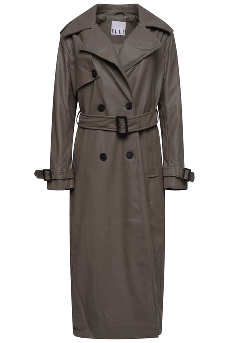 Sophia PU Long Trench Coat in Buff - Image 1