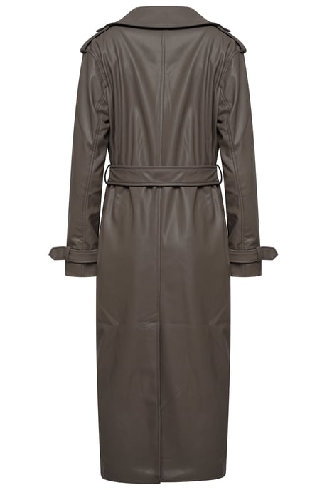 Sophia PU Long Trench Coat in Buff - Image 2