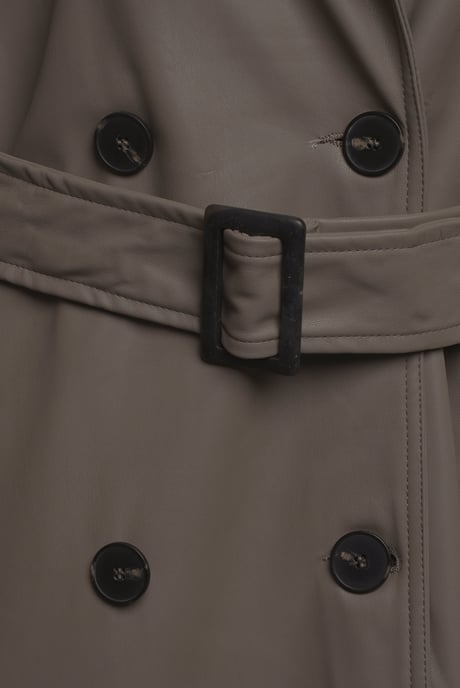 Sophia PU Long Trench Coat in Buff - Image 3