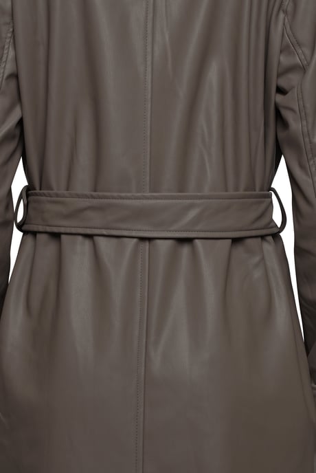 Sophia PU Long Trench Coat in Buff - Image 4
