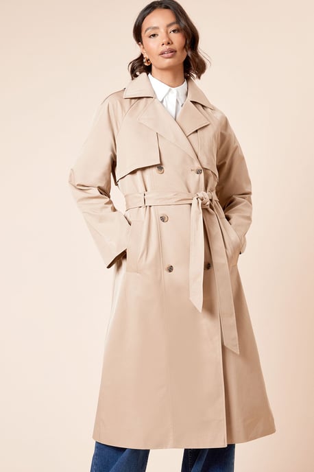 Longline Double Breasted Belted Trench Coat - Image 2