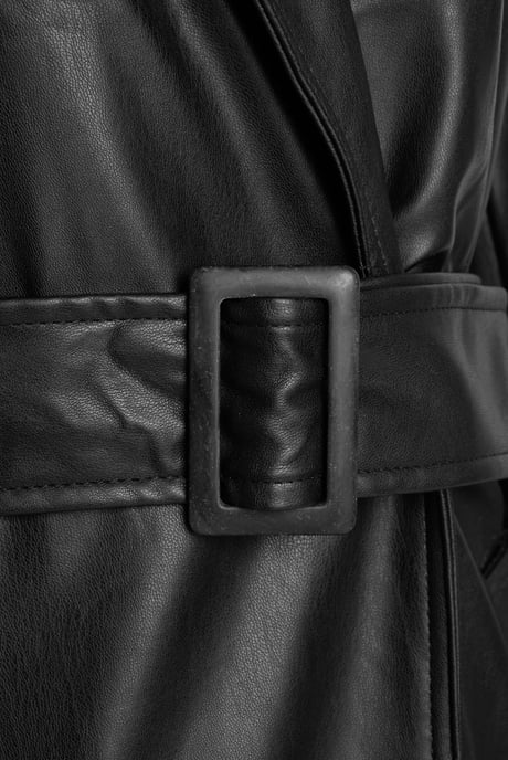 Sophia PU Long Trench Coat in Black - Image 4