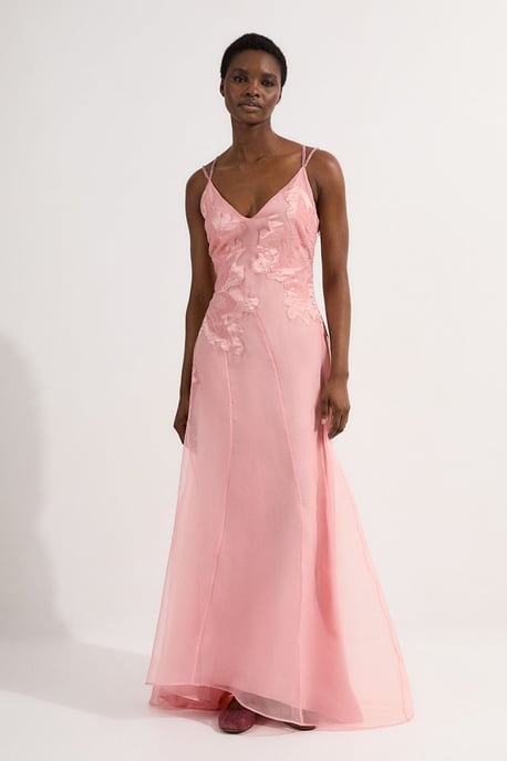Satin Applique Woven Maxi Dress - Image 3
