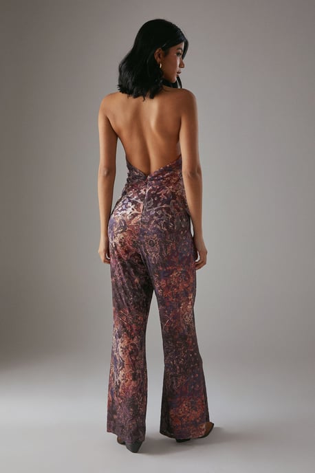 HCD Paisley Devore Plunge Neck Halter Jumpsuit - Image 4
