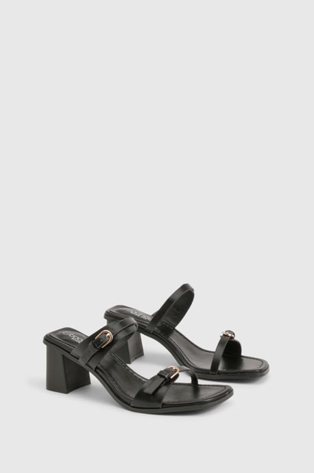 Wide Fit Double Strap Stacked Heeled Mules - Image 1
