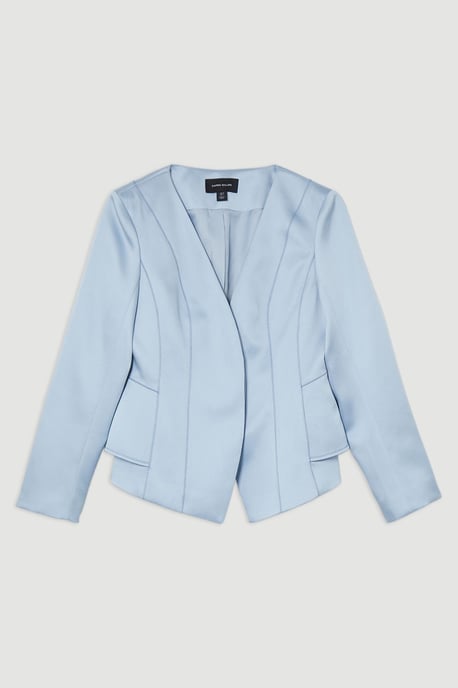 Structured Viscose Satin Stitch Detail Tailored Peplum Blazer - Image 4
