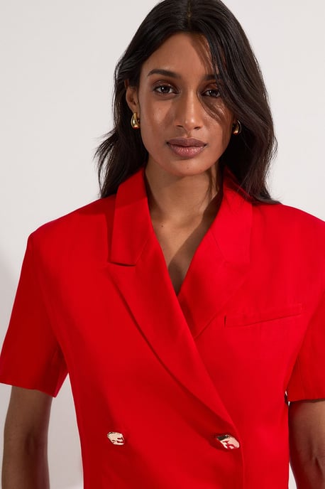Viscose Linen Tailored Crop Short Sleeve Blazer - Image 2