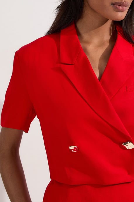 Viscose Linen Tailored Crop Short Sleeve Blazer - Image 3