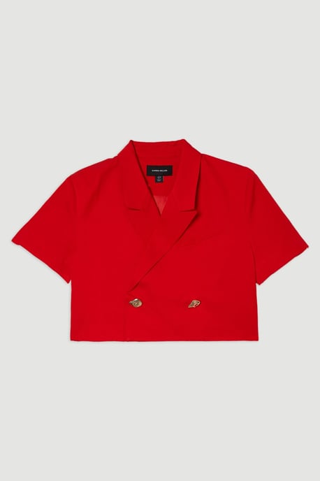 Viscose Linen Tailored Crop Short Sleeve Blazer - Image 4