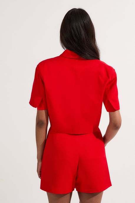 Viscose Linen Tailored Crop Short Sleeve Blazer - Image 5