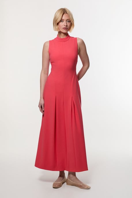 Compact Stretch High Neck Open Back Tailored Maxi Dress - Image 1