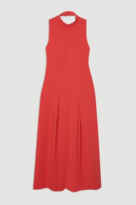 Compact Stretch High Neck Open Back Tailored Maxi Dress - Image 4