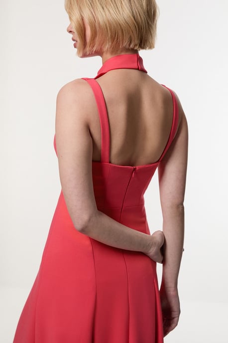 Compact Stretch High Neck Open Back Tailored Maxi Dress - Image 5