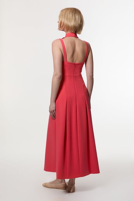 Compact Stretch High Neck Open Back Tailored Maxi Dress - Image 6