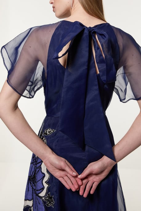Short Sleeve Sleeve Floral Applique Organdie Woven Maxi Dress - Image 3