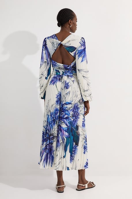 Floral Balloon Sleeve Pleated Crinkle Cut Out Woven Maxi Dress - Image 6