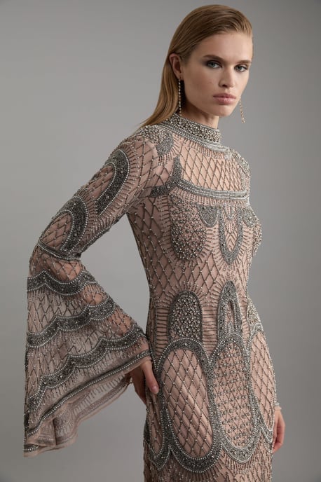 Embellished And Beaded Long Sleeve Woven Maxi Dress - Image 2