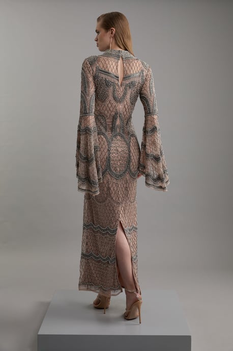 Embellished And Beaded Long Sleeve Woven Maxi Dress - Image 3