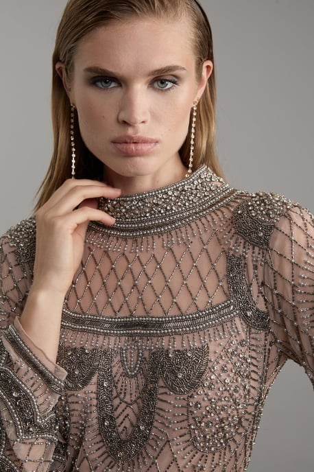 Embellished And Beaded Long Sleeve Woven Maxi Dress - Image 5