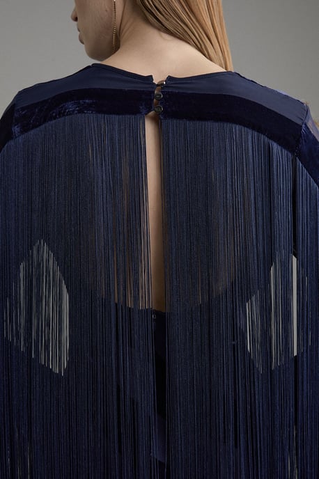 Fringed Velvet Devore Long Sleeve Woven Maxi Dress - Image 3