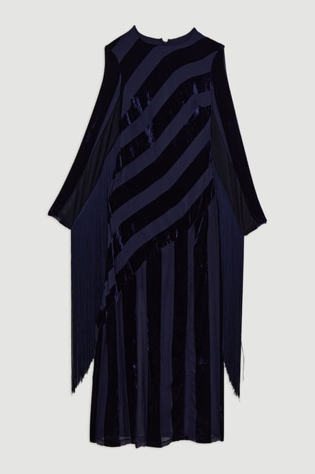 Fringed Velvet Devore Long Sleeve Woven Maxi Dress - Image 4